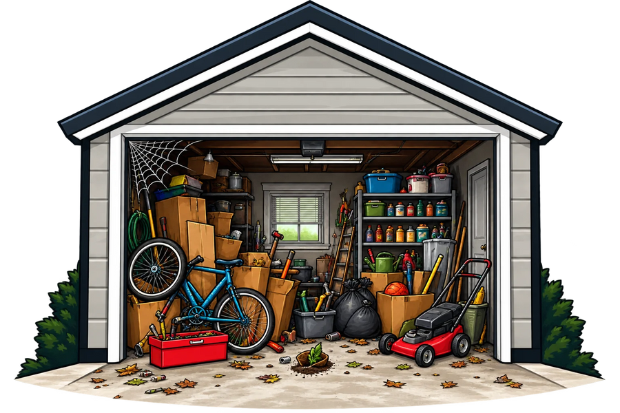 Before: cluttered garage